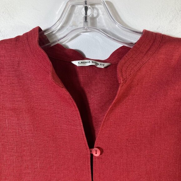 Womens Vintage Laura Ashley V Neck Linen Button Tunic 3/4 Sleeve XL Red - Picture 4 of 9
